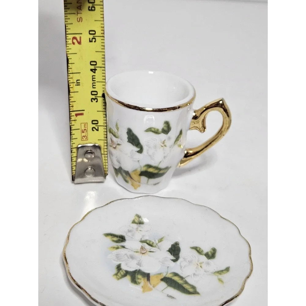 Mini Bone China Tea Set White Floral Gold Gilt Footed Cups Creamer Teapot 7pc